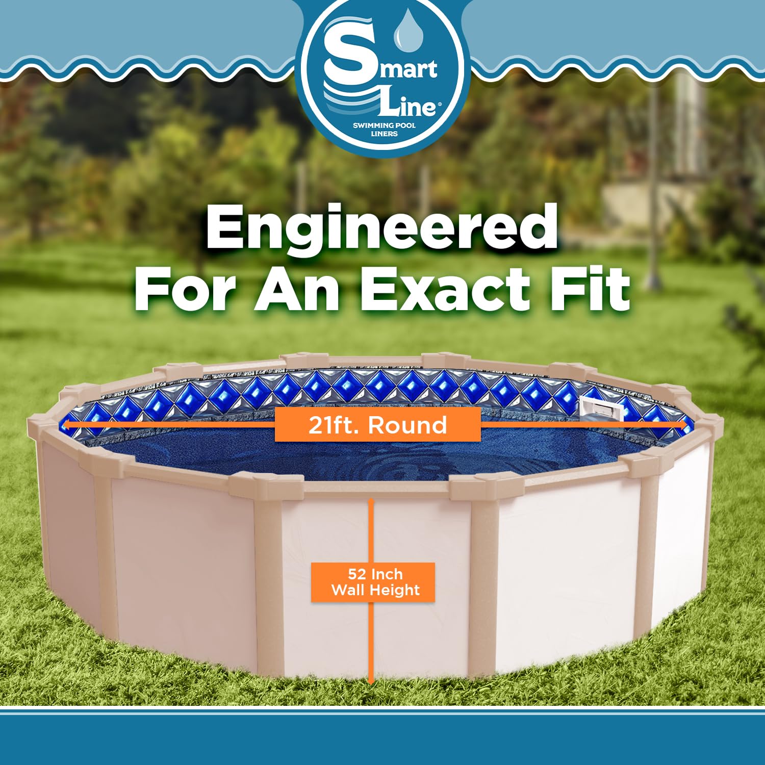 SmartLine 21 ft Round Swimming Pool Liner | Blue Diamond Blue Speckle | Beaded Style | 52 Inch Wall Height | 25 Gauge Heavy Duty Virgin Vinyl | Designed for Steel Sided Above Ground Pools