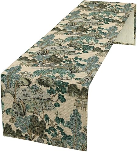 JanJCurt Tischläufer mit asiatischer Landschaft, orientalischer Vintage-Stil, Ch