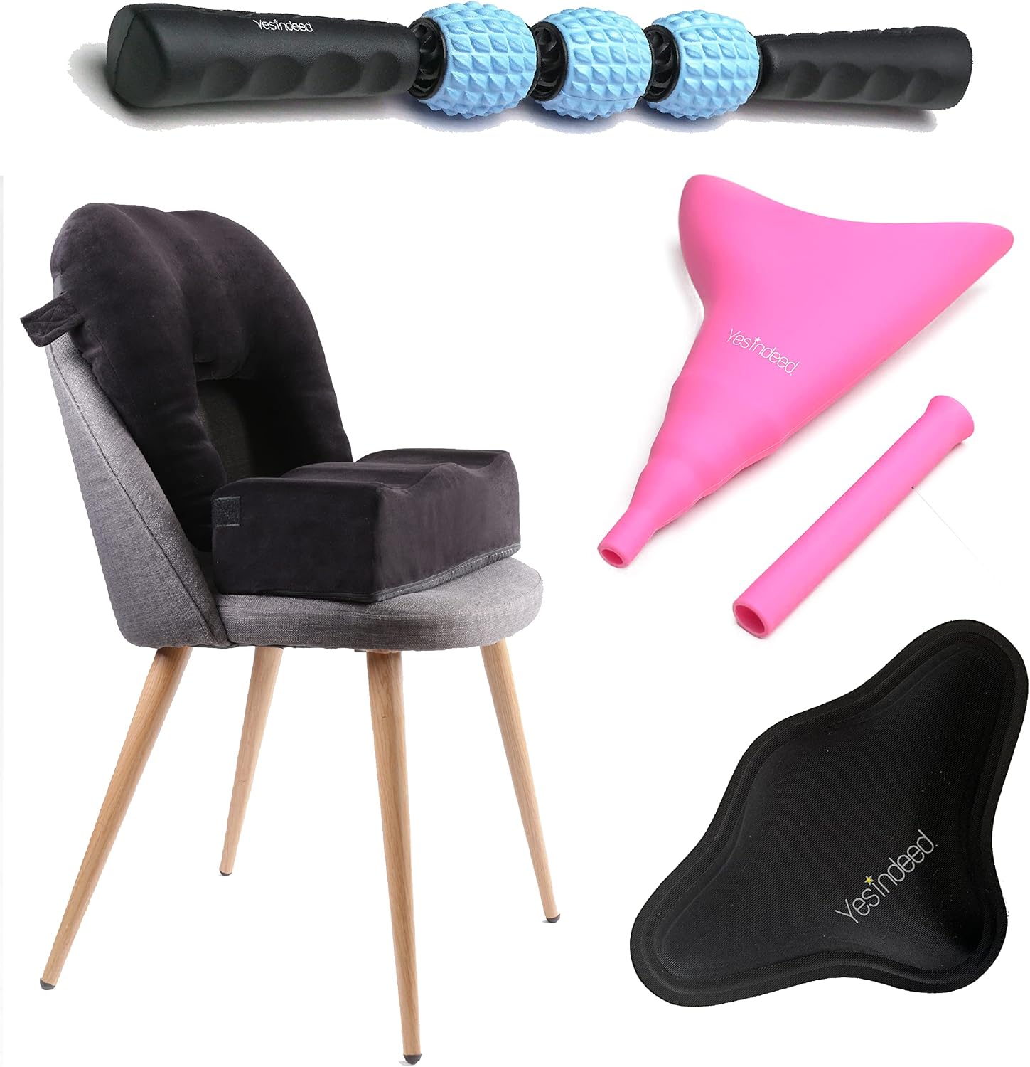 YESINDEED The Royal Bundle for After Brazilian Butt Lift - BBL Pillow + Back Support Cushion, Post Surgery Massage Roller, Lower Back Board & Female Urination Device Silicone Funnel
