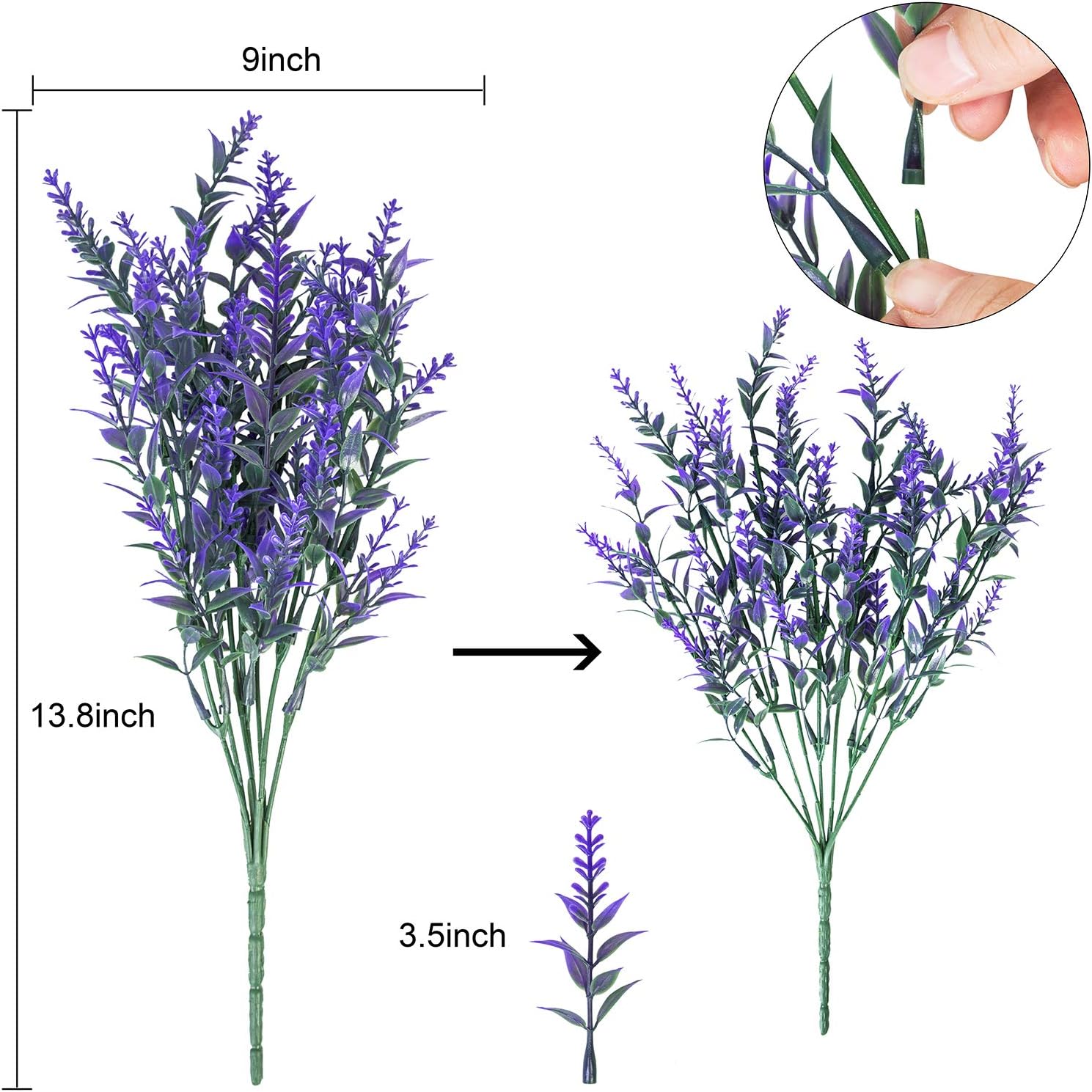 9 Bundles Artificial Lavender Flowers UV Resistant Plastic Fake Plants Flowers for Indoor Outdoor Home Garden Window Box Wedding Party Decor : Home & Kitchen