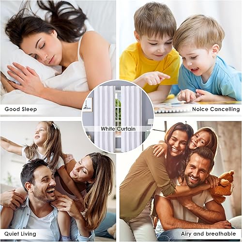 Miniatura 5 de HOMIDATE Juego de cortinas de algodón blanco de 2 a 50 x 63 pulgadas de largo, cortinas texturizadas para dormitorio, sala de estar, cocina, paneles