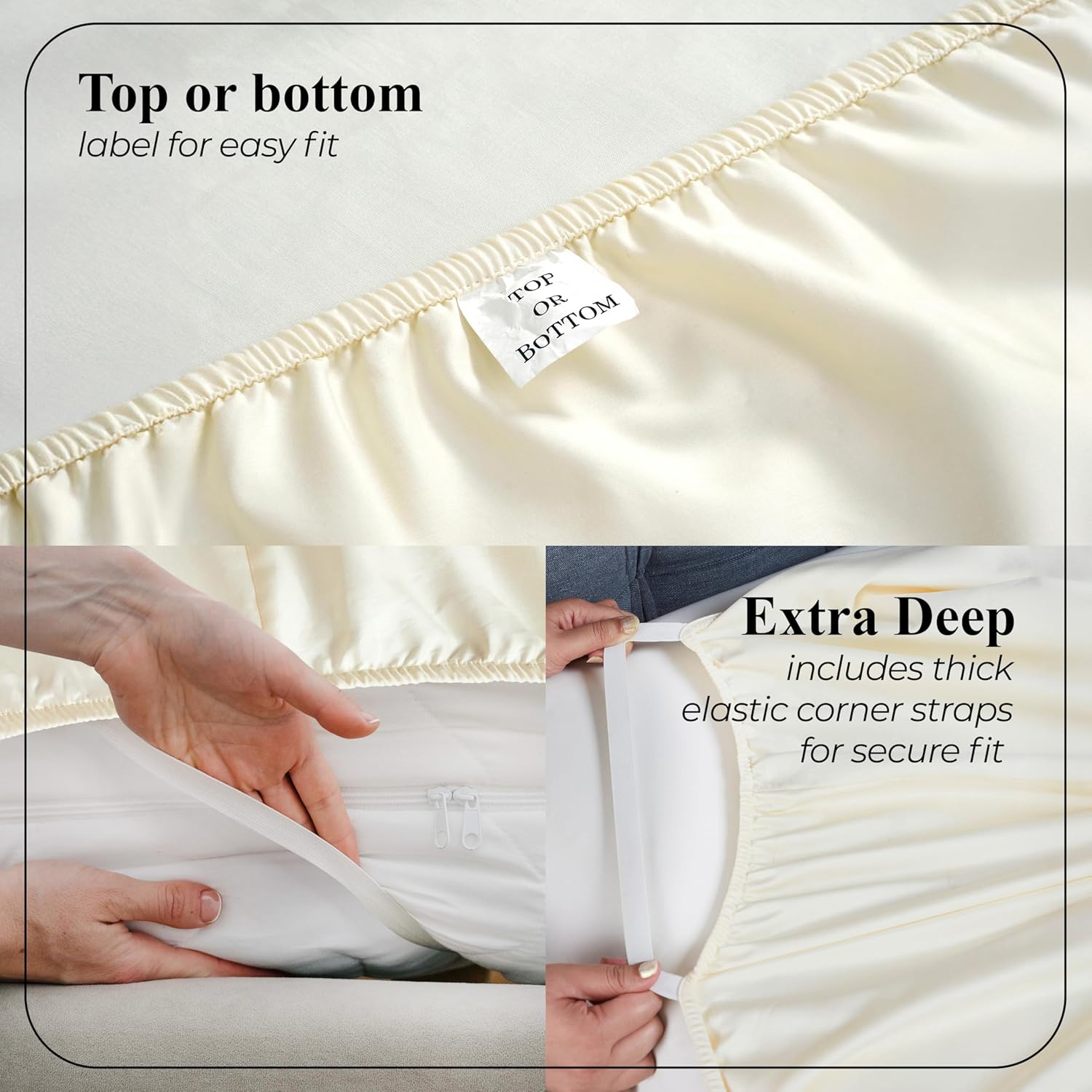 Superior Pavo Cotton Sheet Set, Sateen Weave, Soft Bedding, Modern Luxury, Comfortable, Easy Care Home Decor Essentials, Solid Design, 20" Deep Pocket Sheet Set, King, Ivory
