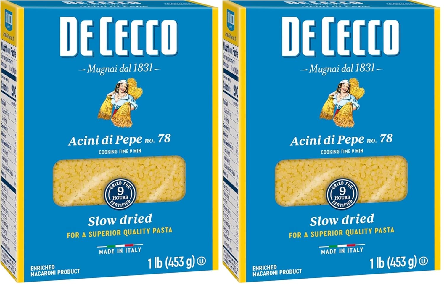 De Cecco Acini Di Pepe No. 78 Pasta, 16 Oz, Authentic, Slow Dried, Made with Semolina and Durum Wheat, Versatile Pasta for Sauces & Recipes, Made in Italy (Pack of 2)