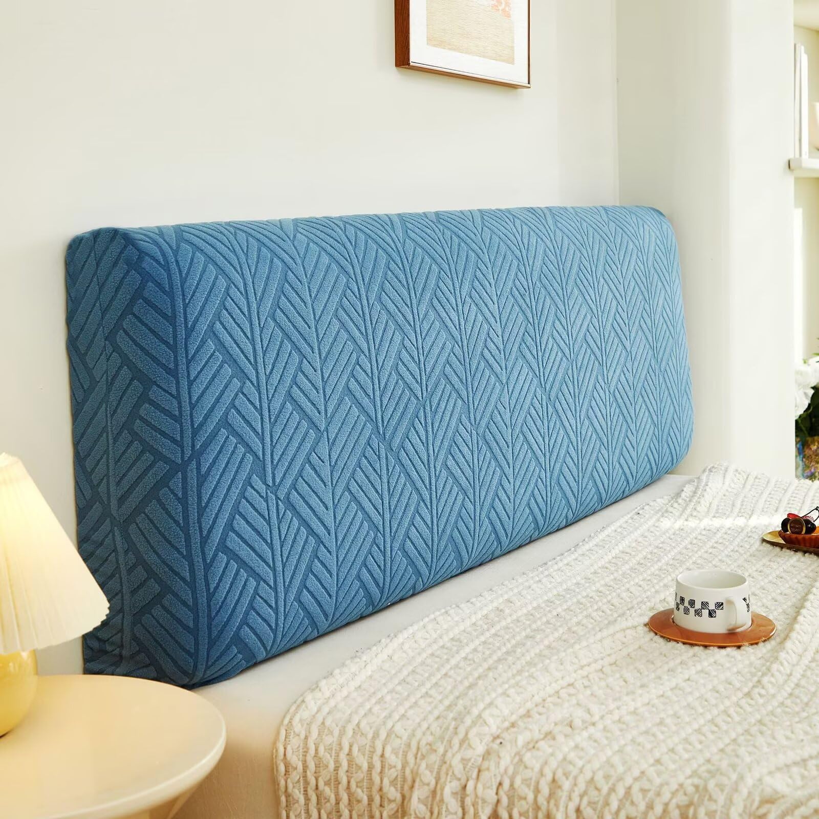 Pipre Blue Headboard Cover For Single Double King Size Bed, Polar Fleece Dustproof Headboard Wrap, Stretch All-Inclusive Bed Head Protector Cover Modern Bedroom Decoration (,150Cm)
