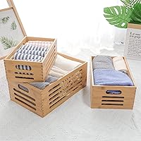 Vista 8 de ANMINY 3 contenedores de madera de bambú para almacenamiento, cajas de madera natural para almacenamiento, cesta de madera decorativa con asas