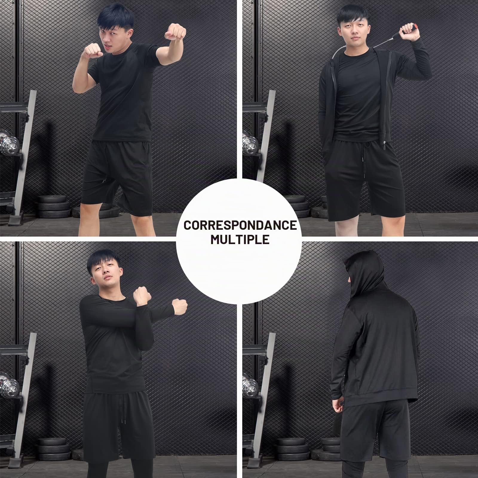 JULY'S SONG Ensemble d'entraînement de compression pour homme, 5 pièces, séchage rapide, chemise, pantalon, short, veste, vêtements pour salle de sport