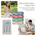 Nicunom 16 Pack Travel Utensils Set with Case, Reusable Wheat Straw Spoon Knife Fork Tableware, Portable Camping Cutlery Plastic Lunch Silverware Set Travel Picnic Utensil for Daily Use