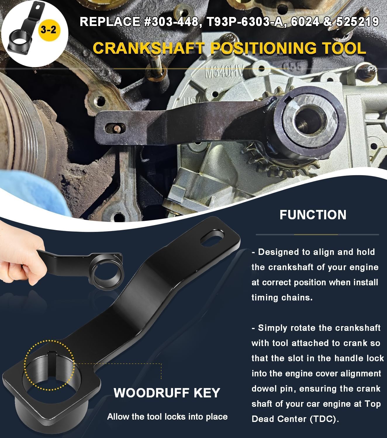 Cam Tool Complete Combo Kit Fits for Ford 4.6L/5.4L 3V Engine | Cam Phaser Holding Tool & Crankshaft Positioning Wrench Holder & Timing Chain Locking Wedge Tool | 3 Tools Kit