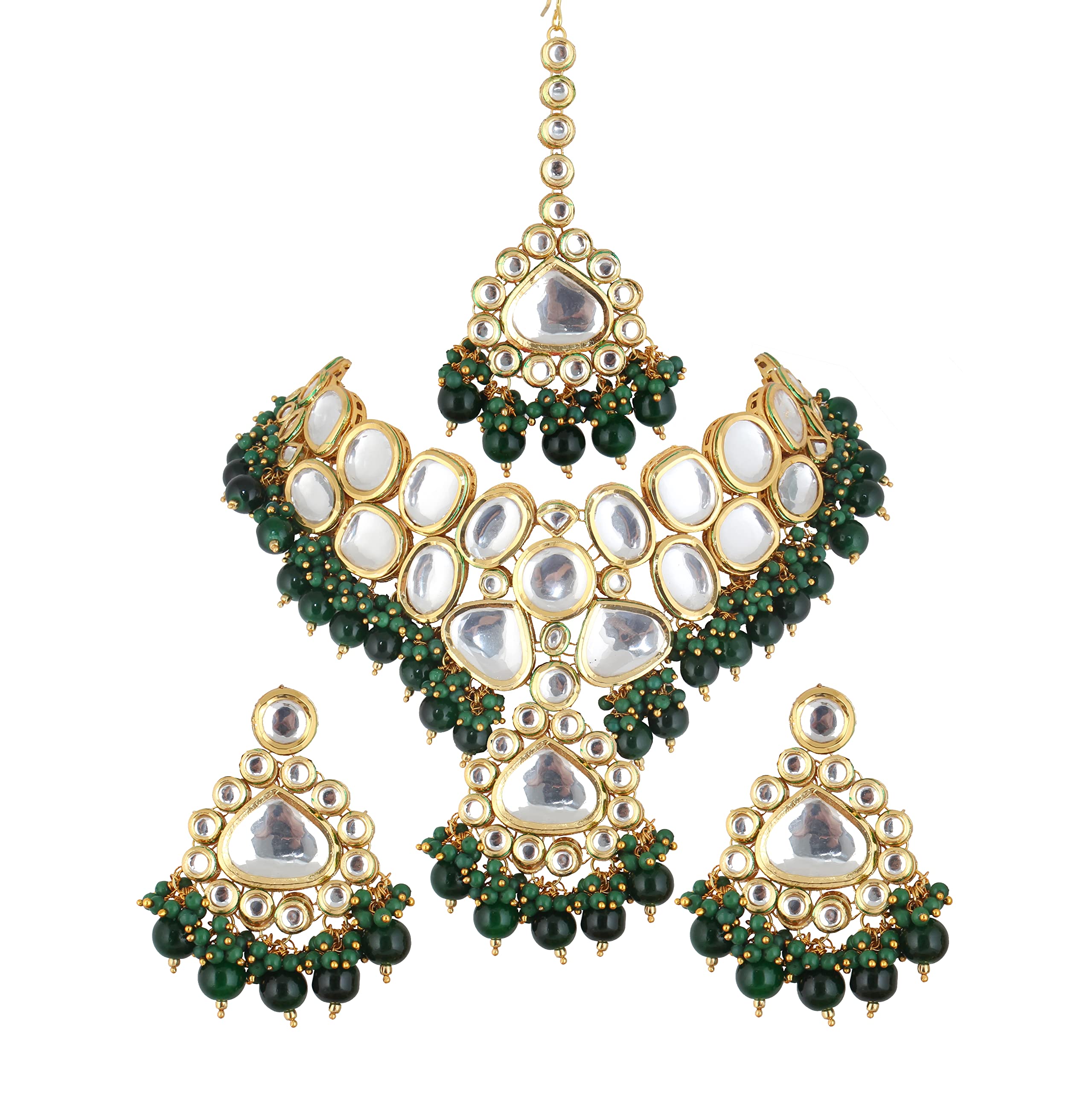Lucky Jewellery Back Meenakari 18k Gold Plated Green Color Tika Earring Combo Jewellery Set Uncut Kundan Choker Necklace Set For Girls & Women (B0BJK8CWMM) Amazon Price History, Amazon Price Tracker