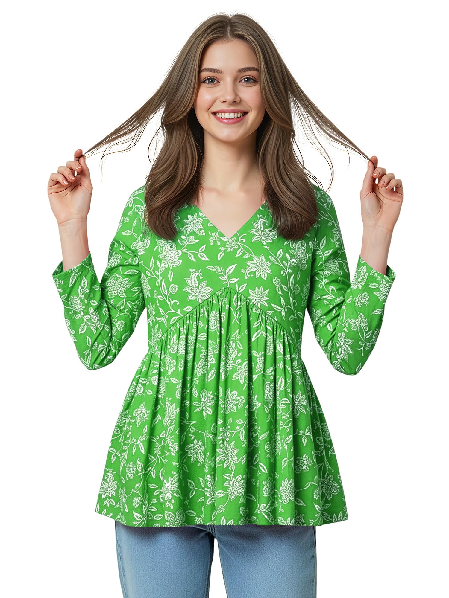 Casual Rayon V-Neck Full Sleeves Stylish Peplum Top for Women(28" Inches)-picture-55