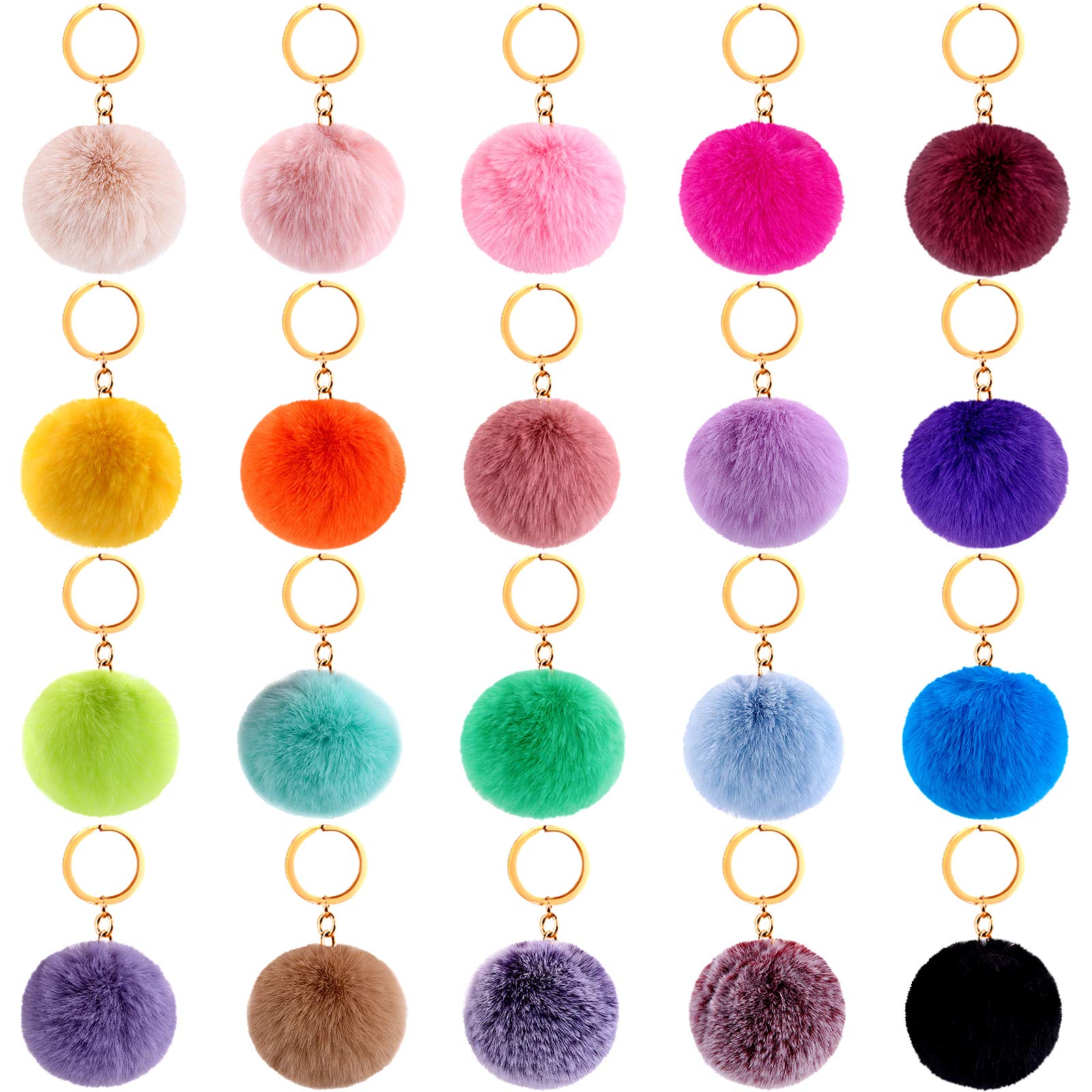 BQTQ20 Pieces Pom Pom Keychains Rabbit Faux Fur Pom Pom Balls Keychain Fluffy Pom Pom Keyrings for Women Girls Bag Accessories