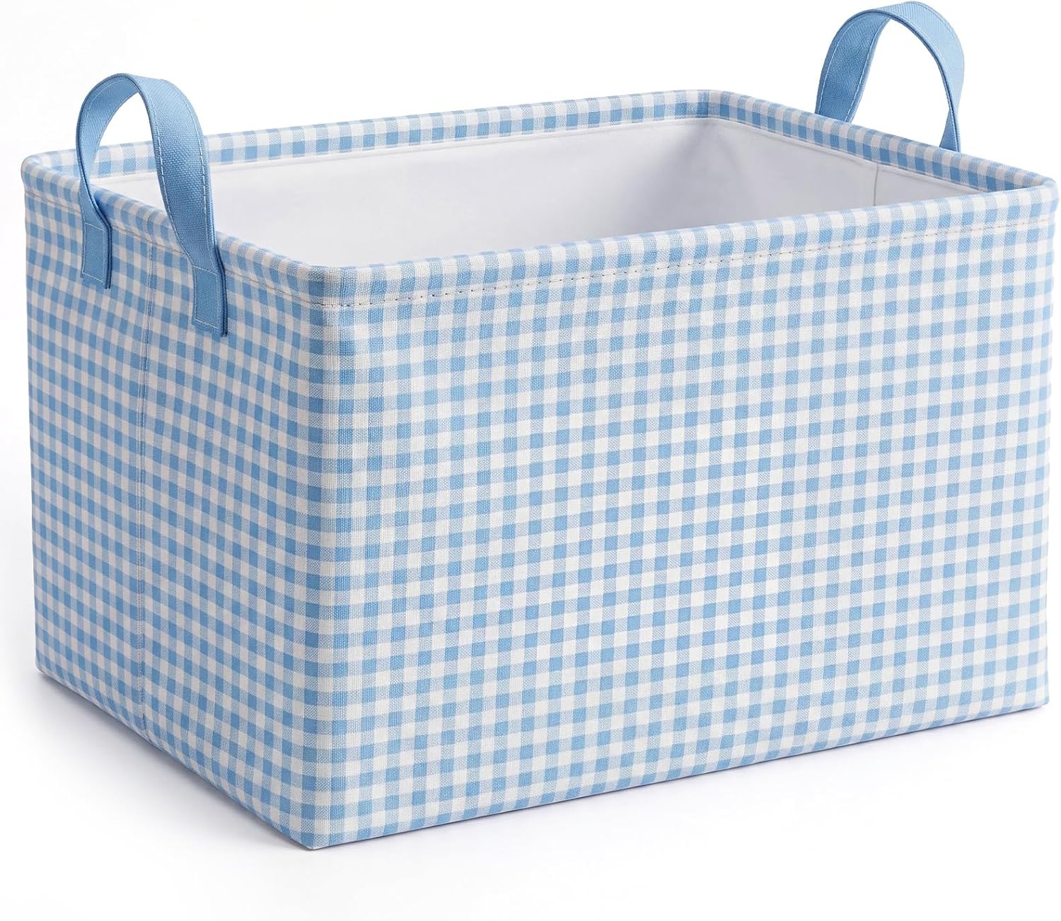 Hushee Checkered Storage Basket Collapsible Gingham Organizer Rectangular Bin with Handles for Home Office Bathroom Bedroom Pet Toy Storage Modern Farmhouse Decor(Blue)