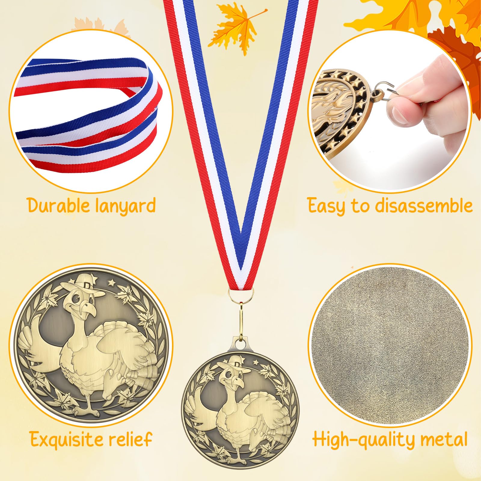 Huquary Thanksgiving-Truthahn-Medaillen mit Bändern, 5,1 cm, Turkey Trot Awards, Rennpreise für Herbstpartys, Urlaubsdekoration und festliche Feiern