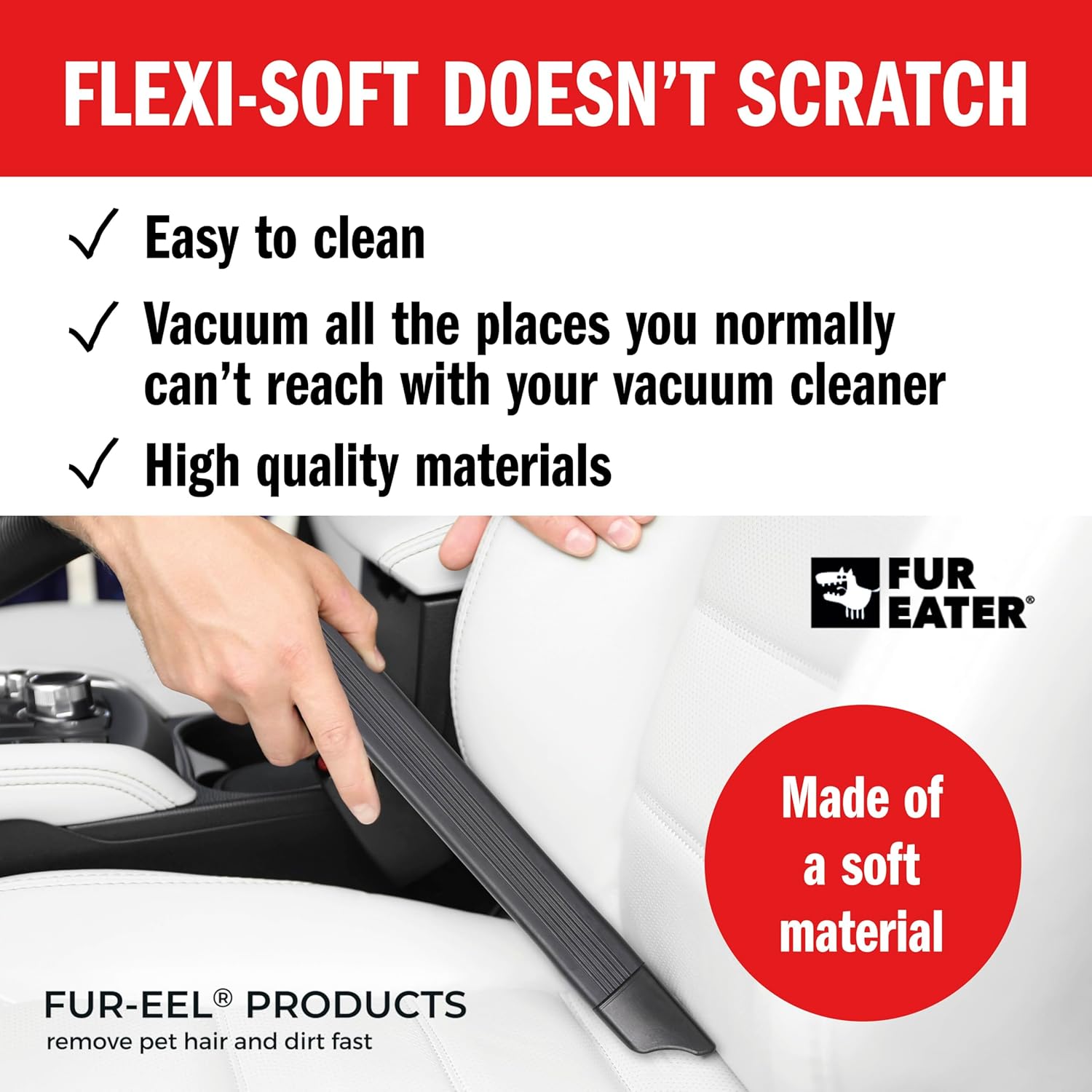 FUR-EEL Vacuum Crevice Tool, Extra Long 18.1 in Flexible Attachment, Fits Round Hoses 1 1/4 and 1 3/8 in (32 and 35 mm), for Car Detailing, Car Seats, Sofas