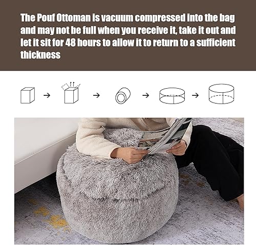 Miniatura 9 de HOMBYS Puf otomano redondo relleno de piel sintética, con relleno de algodón PP, reposapiés, taburete otomano para sala de estar, dormitorio y