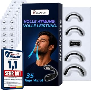 Premium Magnetischer Nasenclip mit transparenten Nasenpflastern – 70 Nasal Strips mit extra starkem Kleber (35-Tage-Vorrat) für freies Atmen, ruhigen Schlaf und Sport