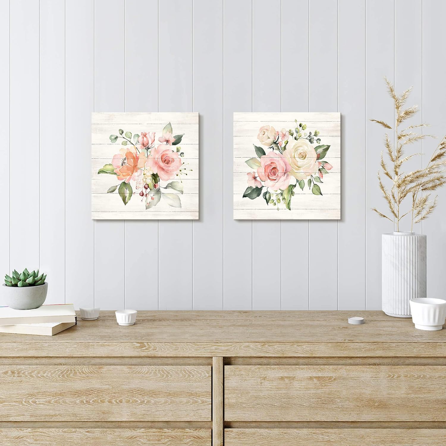 wild jasmines Wall Art Flower Canvas Picture: Living Room Bedroom Bathroom Modern Pink Rose Floral Painting Simple Nature Botanical Giclee Print Minimalist Contemporary Gallery Colorful Artwork 12x12 - Image 4