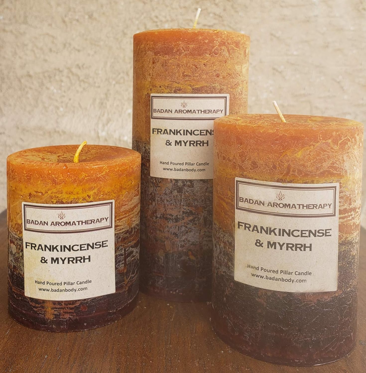 Badan Body Frankincense & Myrrh Scented Pillar Candle (3 Piece Round) Set