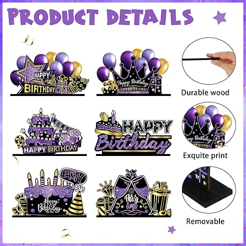 Miniatura 3 de 6 piezas de centro de mesa de feliz cumpleaños negro para decoración de cumpleaños para mujeres, hombres y niños, cumpleaños, baby shower, fiesta,