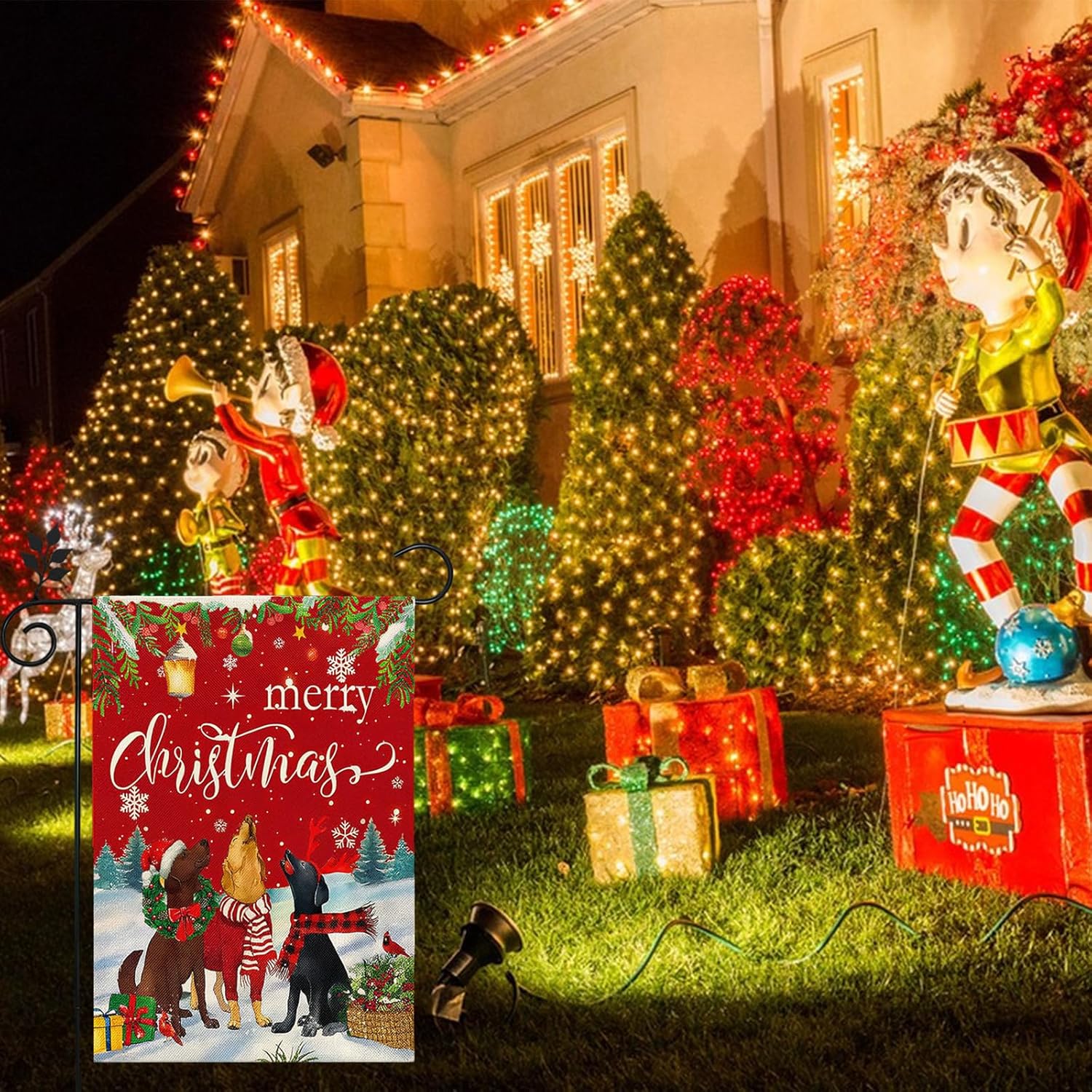 Christmas Dogs Garden Flag 12x18 inch Double Sided christmas winter Decorations Burlap Yard Flag - Image 4