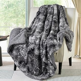 Bedsure GentleSoft Sherpa Fluffy Throw Blanket - Fleece Warm and Cozy Throw for Women Gift, Plush & Fuzzy Faux Fur Christmas Blanket for Couch, Sofa, Bed Decor, Tie Dye Design, Grey, 50x60 Inches