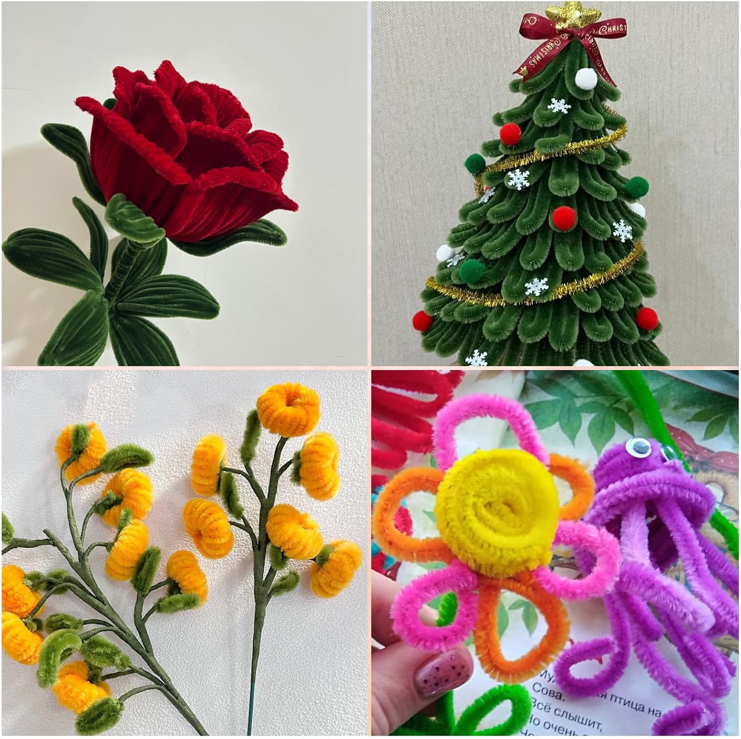 300 PCS Pipe Cleaners, 3 Assorted Colors Chenille Stems, Craft Pipe Cleaners, Pipe Cleaner Craft Supplies for DIY Arts Crafts Project(Black, White and Grey)