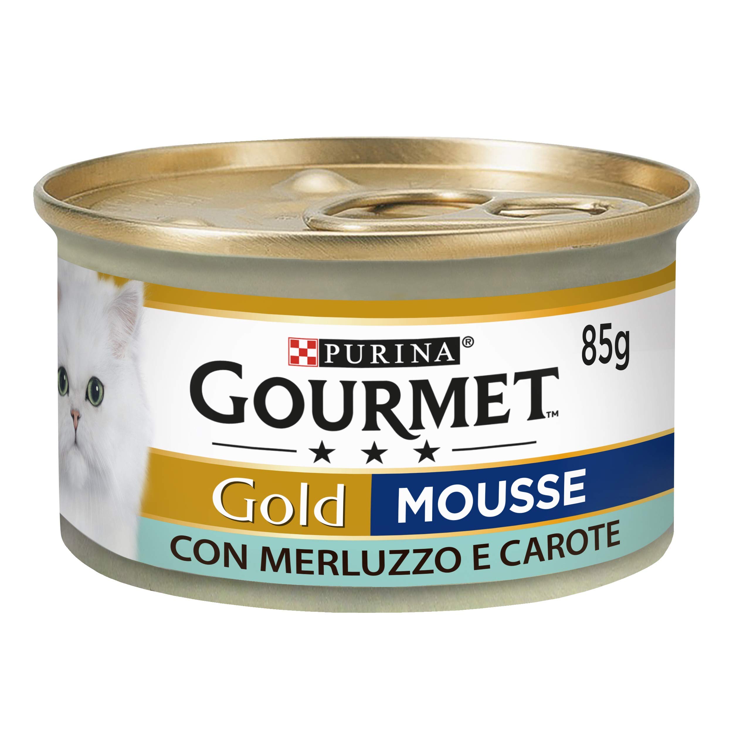 Purina Gourmet Gold Mousse - Comida húmeda para Gatos con Bacalao y Zanahorias, 24 latas de 85 g