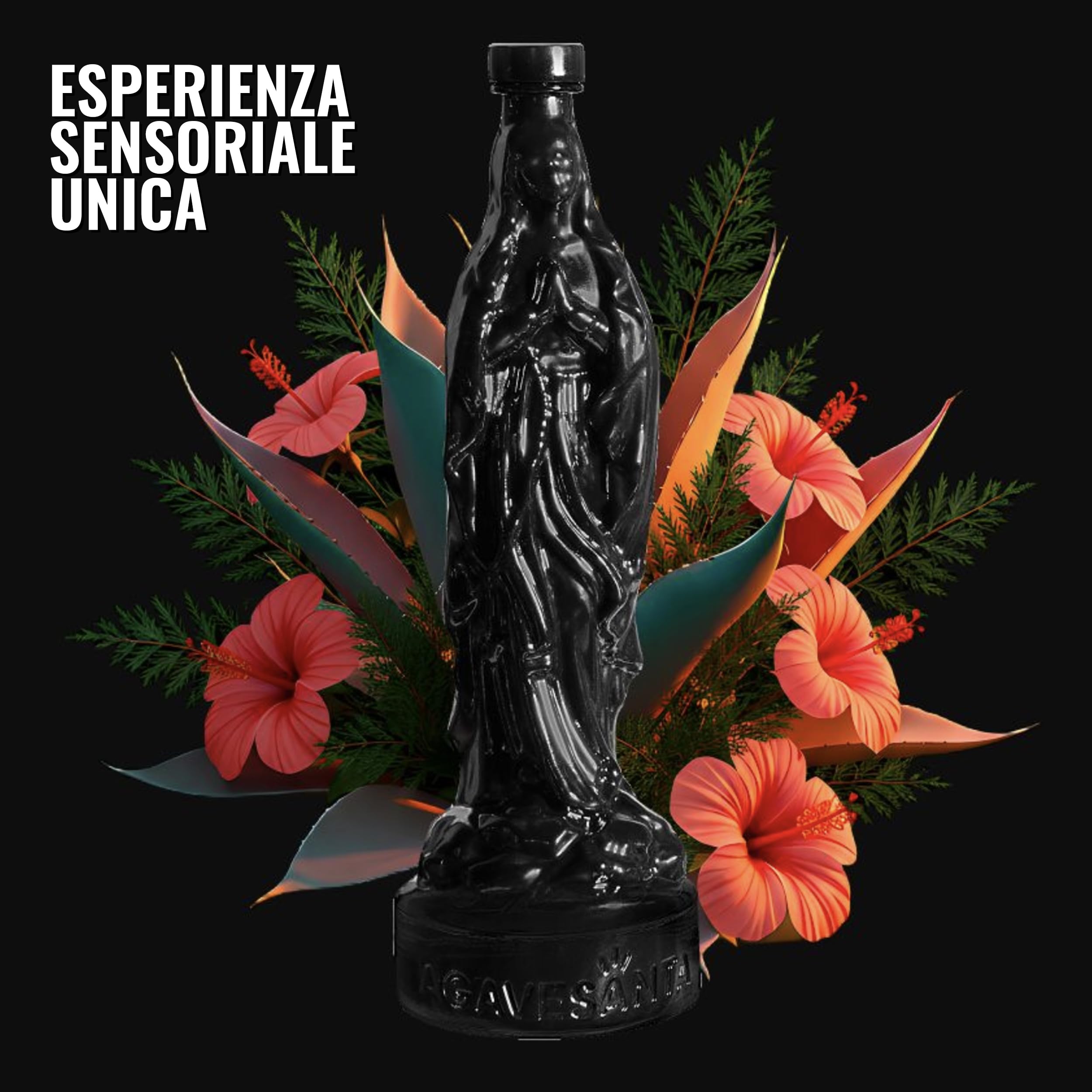 AGAVESANTA, Distillato di Agave 100% Prodotto in Messico e Affinato in Italia, Iconica Bottiglia a Forma di Madonna, con l'Aggiunta di Ibisco e Legno di Cedro, 50 cl, 40% Vol
