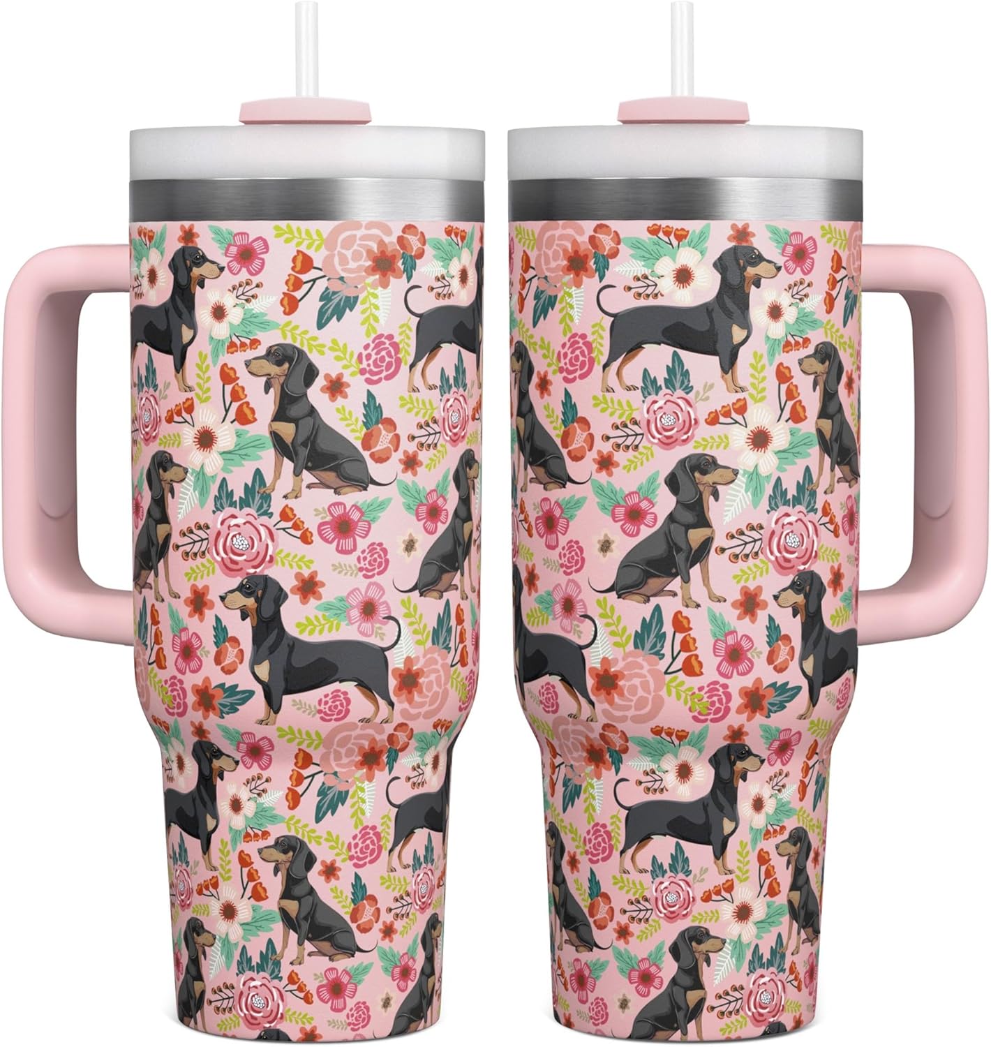 Dachshund Gifts for Women and Dachshund Lovers - 30 Oz Insulated Dachshund Coffee Water Tumbler with Handle and Straw - Dachshund Coffee Mug - Dachshund Drinking Cup Women