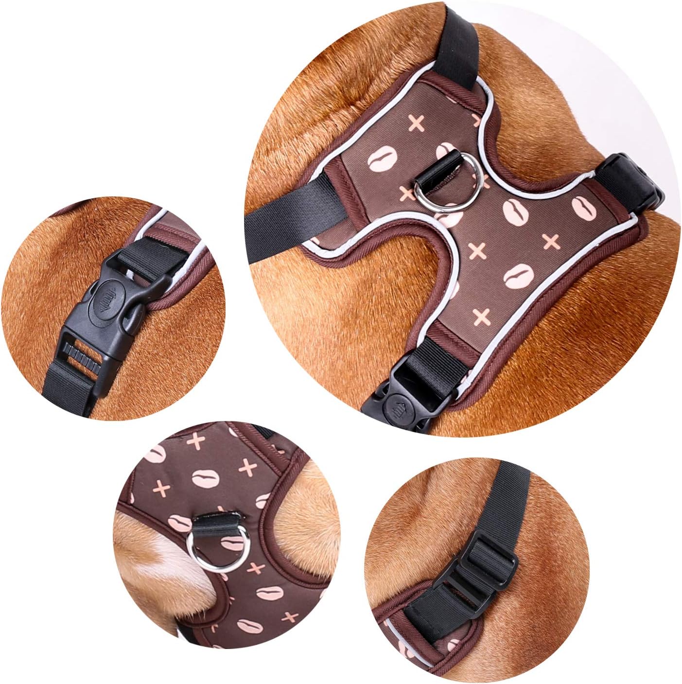 iChoue French Bulldog Vest Harness and Leash Set Adjustable No Pull Soft Padded with Locked Buckle for Frenchie Pug English Boston Terrier Dogs, Coffee Bean, Large