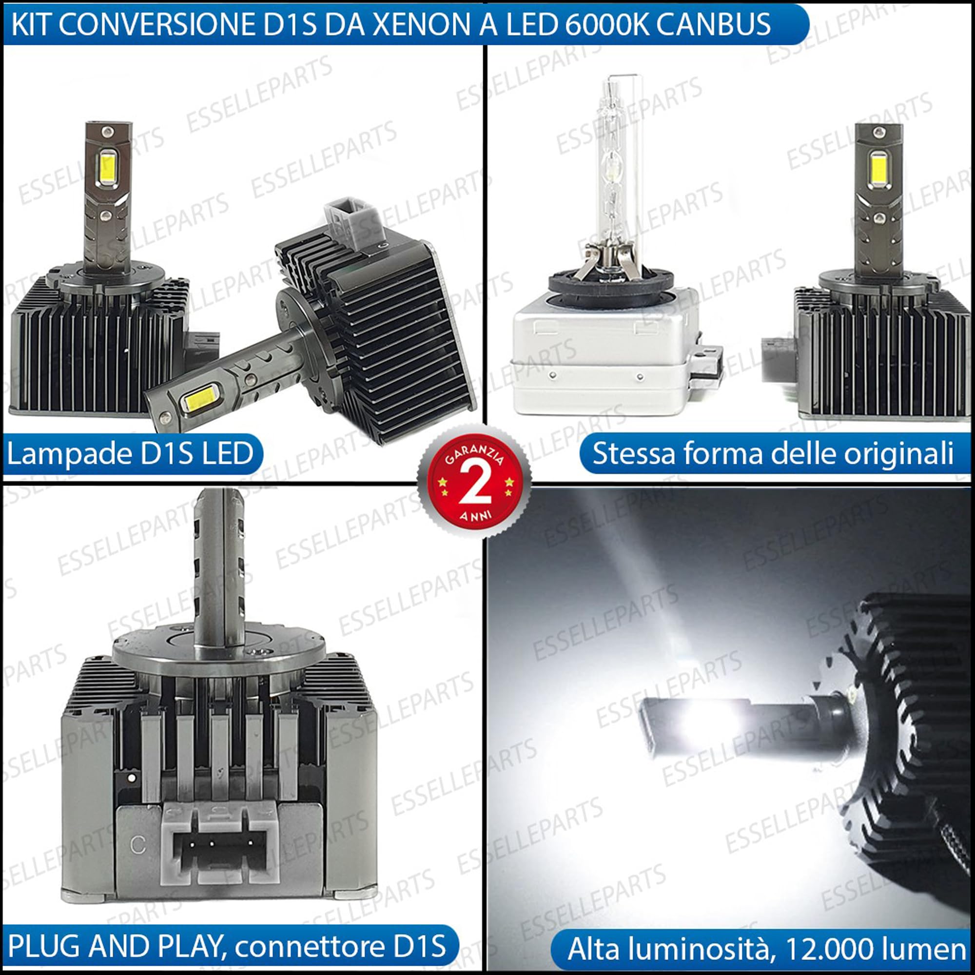 Coppia Lampade D1S LED 12000 Lumen 6000K specifiche per Bmw Serie 4 F32 F36 – Conversione da Xenon a LED Plug & Play Canbus – Luce Bianco Ghiaccio Ultra Potente – 35W CSP Alta Luminosità