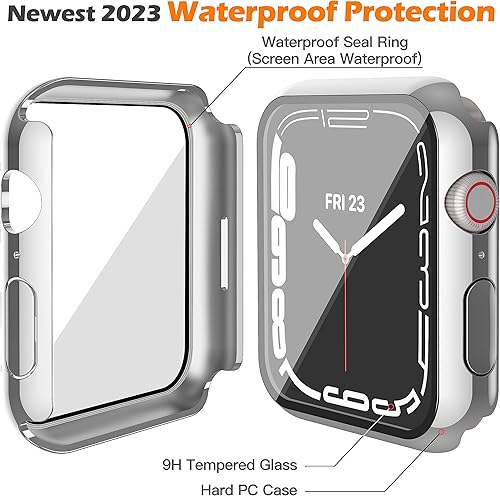 Miniatura 5 de Misxi Paquete de 2 - Funda impermeable, antiarañazos con botón para Apple Watch Series 6, SE, Series 5, Series 4, de 44 mm, funda rígida de