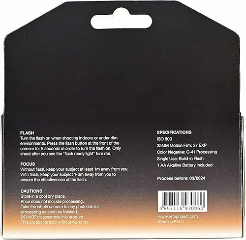 Miniatura 9 de RETO Amber Spark - Cámara de película desechable de 1.378 in 27exp, película negativa de color, sin enfoque, fácil de usar, flash integrado, de un