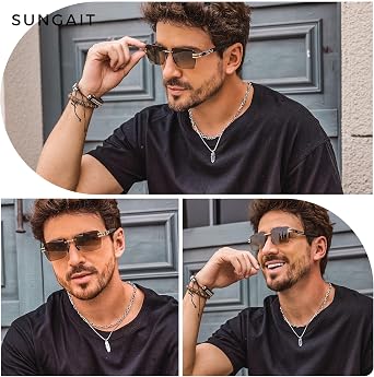 SUNGAIT Rimless Rectangle Sunglasses Square Frameless Shades for Men Women Y2K Vintage UV Protection
