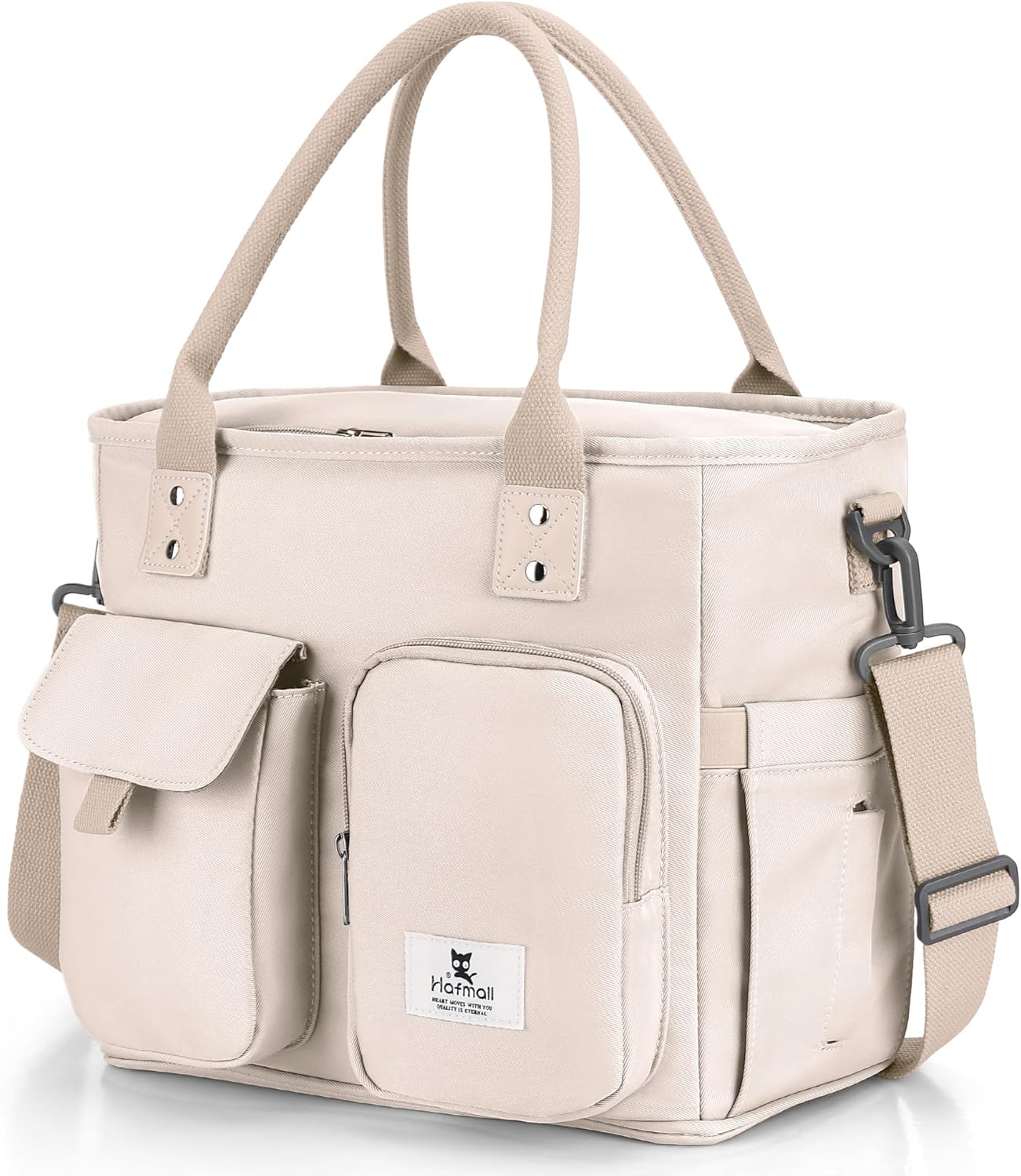 Hafmall Insulated Lunch Bag for Adults,Big lunch box for men, Wide Opening Insulated Bag with Shoulder Strap, Reusable Adult Lunch Bag For Work, Picnic(Beige)