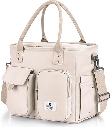 Miniatura 9 de Bolsa de almuerzo aislada Hafmall para adultos, gran lonchera para mujeres, bolsa de mano aislada de gran apertura con correa para el hombro, bolsa