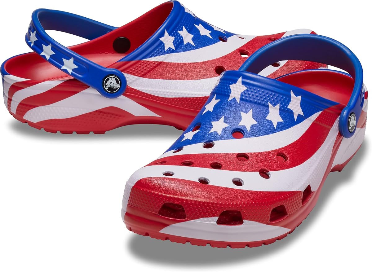 Crocs Unisex Classic American Flag Clog Multicolor Men's 8, Women's 10 Medium