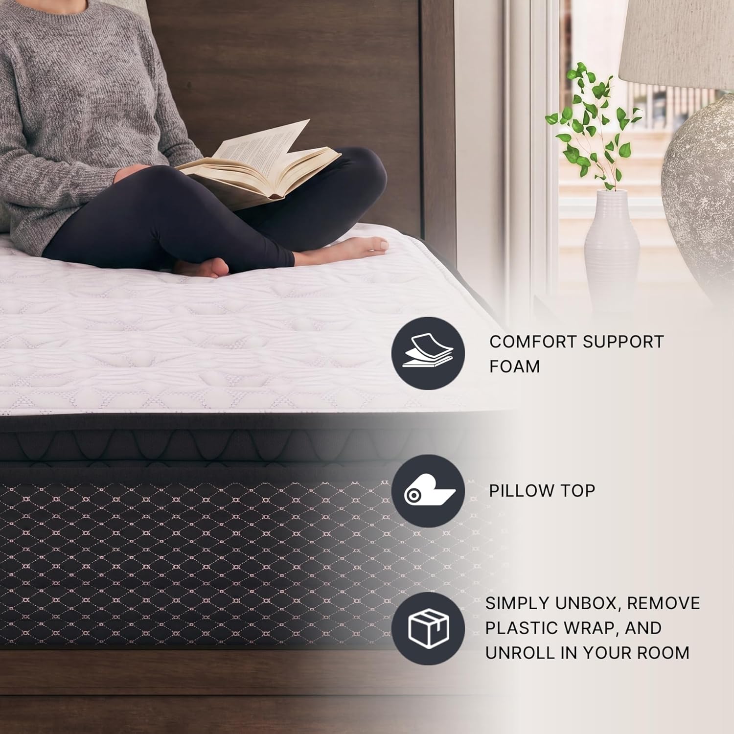 Signature Design by Ashley Limited Edition Pillow Top 13 " Pillow Top Hybrid Mattress with Gel Memory Foam, Edge Support for Cool Sleep and Pressure Relief, Queen, Fiberglass Free, Mattress In A Box