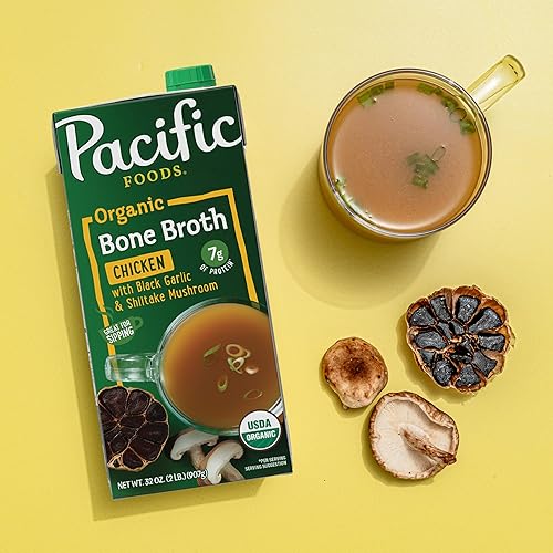 Miniatura 5 de Pacific Foods Caldo de hueso de pollo orgánico con ajo negro y hongos shiitake, cartón de 32 onzas