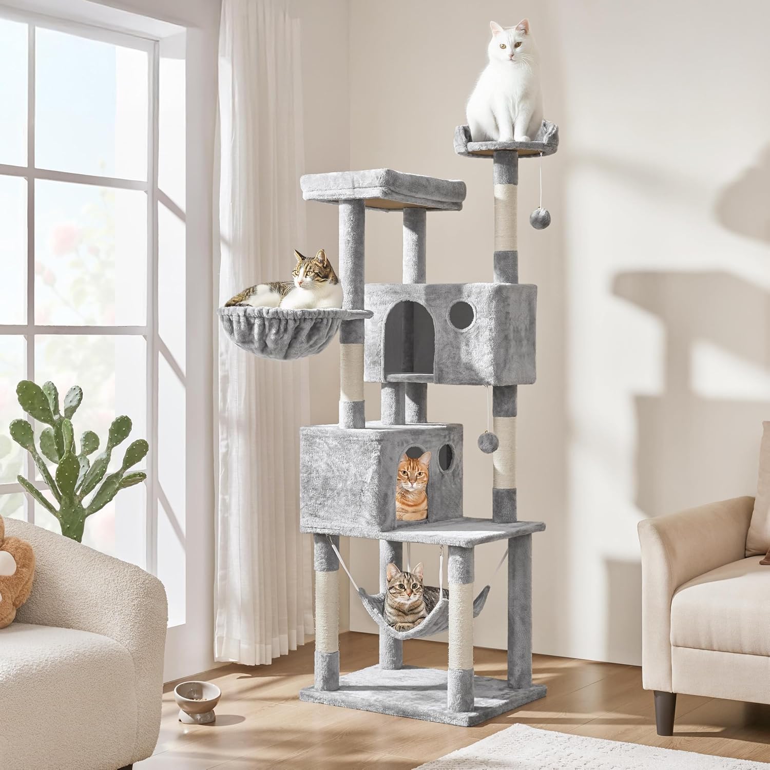 Yaheetech 73in Cat Tree Tower for Indoor Cats, Multi-Level Cat Activity Center with Scratching Posts Large Cat Condo with Funny Hammock for Kittens
