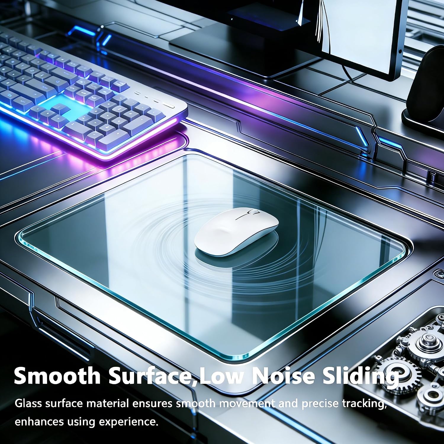 Glass Gaming Mouse Pad,Clear Hard Surface Gaming Mousepad,17.7''X15.7'' Tempered Glass Desk Mat,Ultra-Smooth Large Square Desk Mat,Improved Precision and Speed for Esports FPS Players image 2