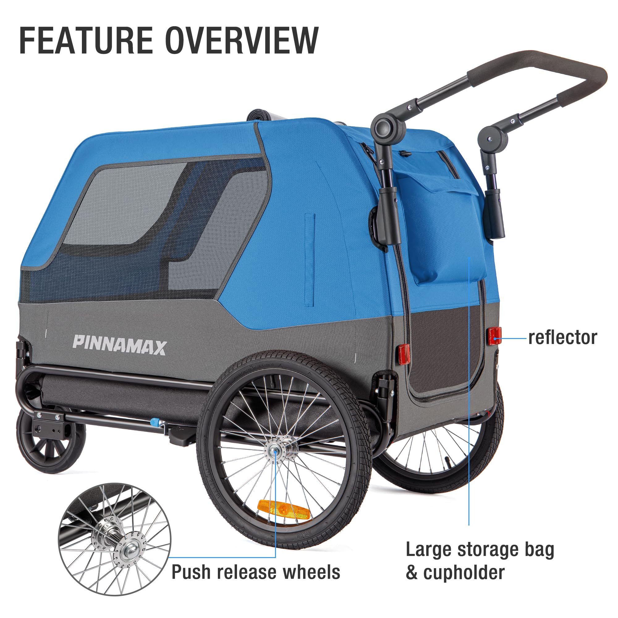 Hundeanhänger für Fahrräder – 2-in-1 Haustierbuggy, belastbar bis zu 45 kg – Fahrradanhänger für Hunde mit universeller Fahrradkupplung, rutschfestem Boden und integrierter Leine