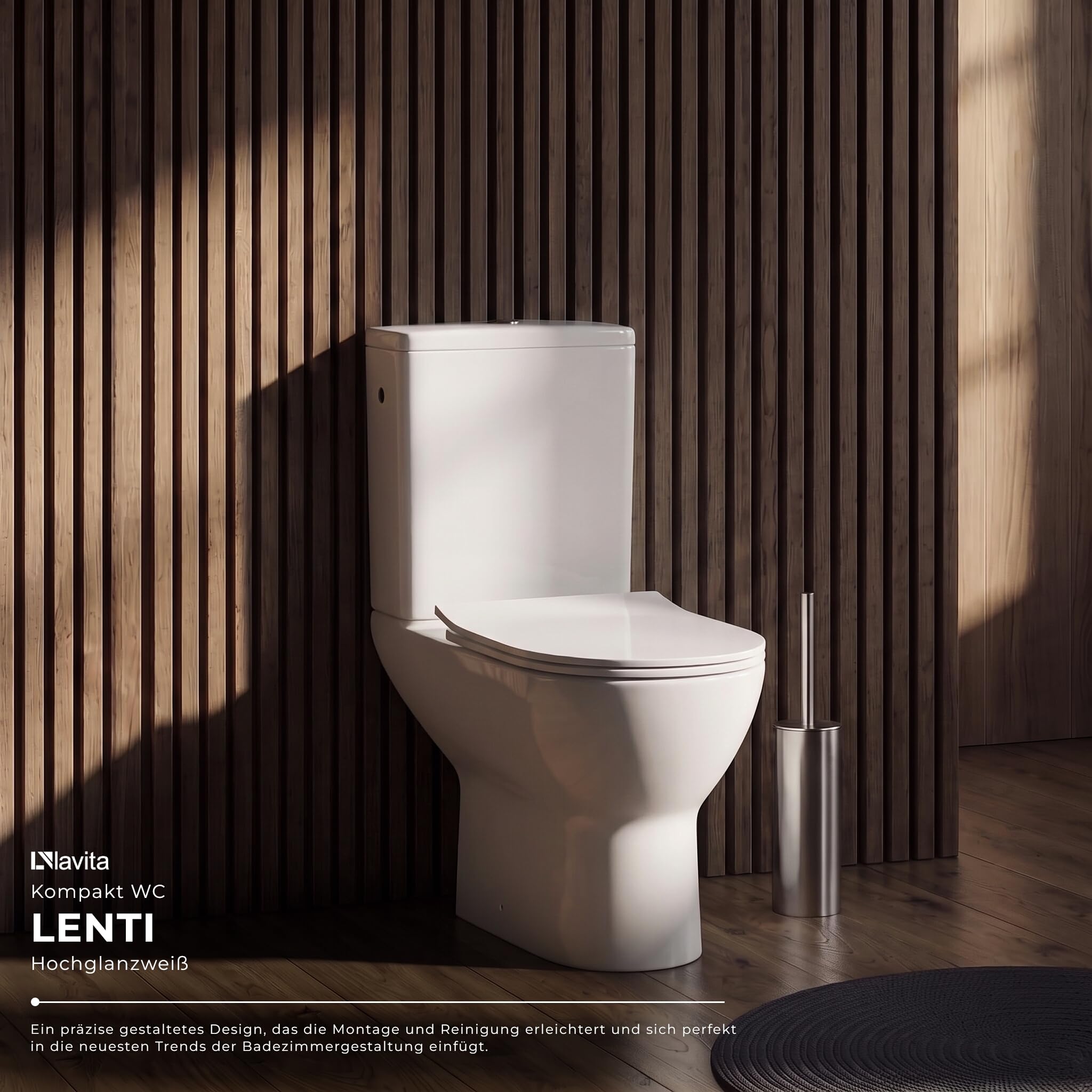 LAVITA Einteilige Stand-WC mit eingebautem Spülkasten LENTI WHITE WC deckel mit Absenkautomatik Keramik Toilette Spülrandlos Toilettenschüssel Toilettenbecken Stehend + WC-Anschlussstück
