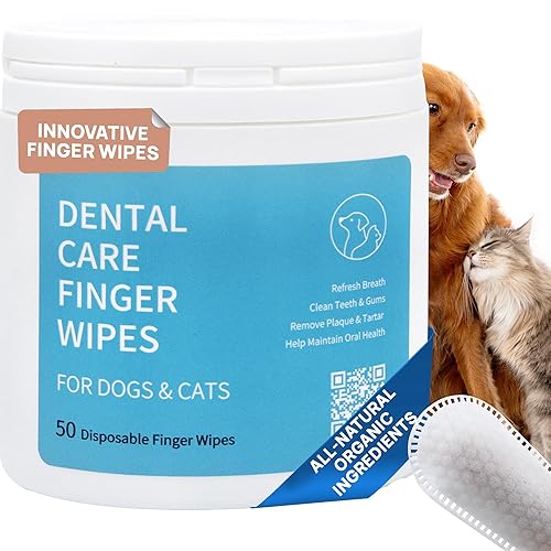 Spanielbuns Dog Dental Wipes for Cats & Dogs Teeth Cleaning - Safe Vet Approved, Breath Freshener, Tartar Remover, All Natural Organic, 50ct Pre-Soaked Finger Wipes - 50Ct / 1Pack