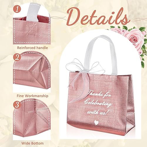 Miniatura 3 de Windyun 100 bolsas de regalo de agradecimiento, color oro rosa, bolsas de bienvenida para invitados de boda, regalo de devolución, gracias por