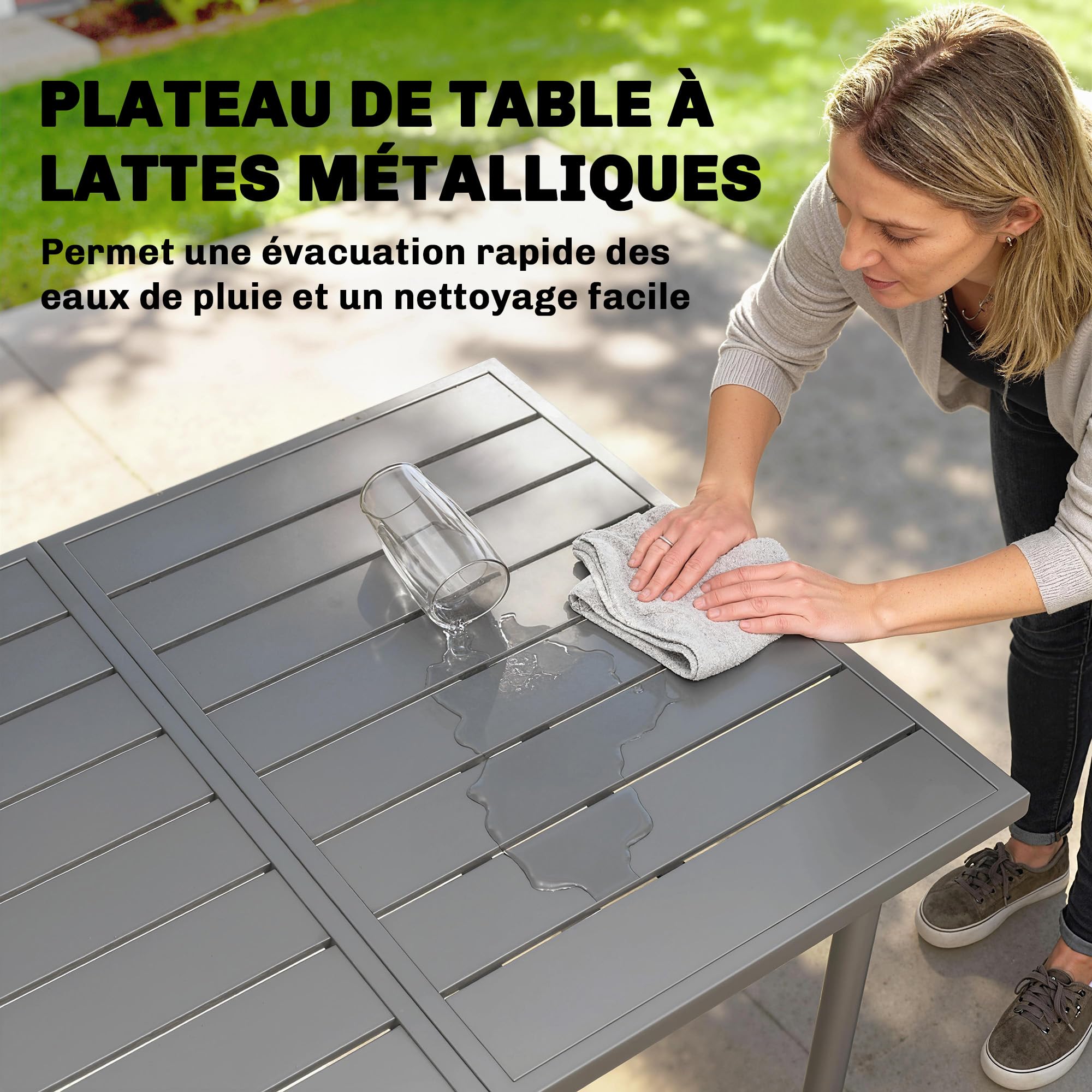 Outsunny Table de Jardin rectangulaire 165 x 80 cm métal Gris foncé