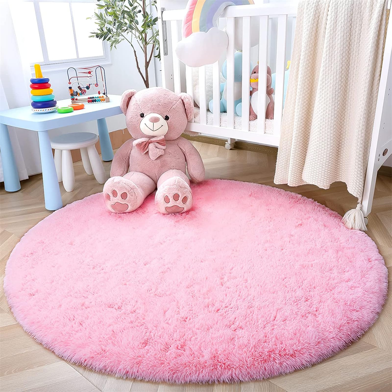 Amazon.com: Pink Round Rug for Bedroom, Fluffy Circle Rug 4ft for