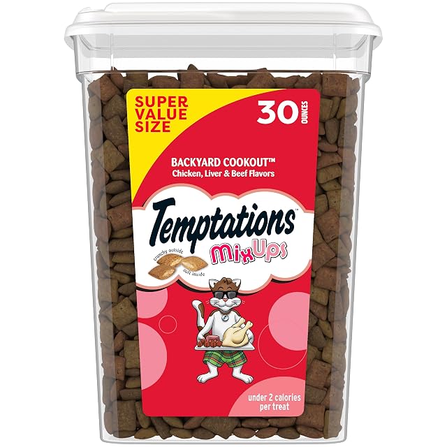 Temptations Cat Treats MixUps Backyard Cookout Flavor Crunchy Soft Cat Treats 30 oz Tub
