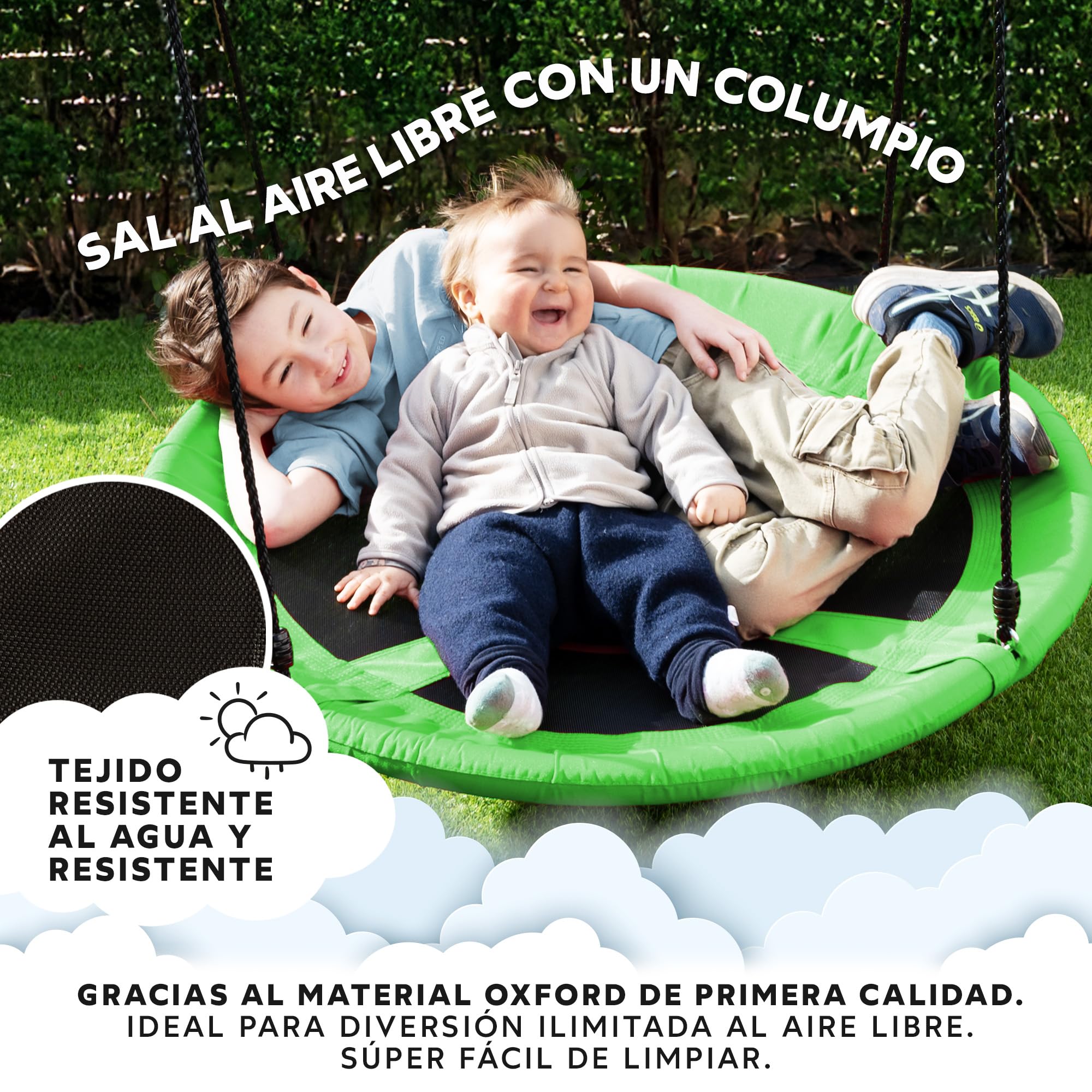 GO!elements Columpio Circular Nido | Jardín Redondo Ajustable en Altura para Niños y Adultos con Capacidad de Carga de hasta 150 kg. Tamaño: ø 100 cm, Color: Verde