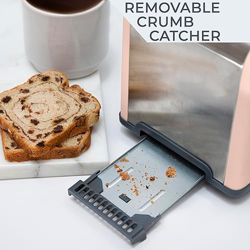 Miniatura 4 de Rae Dunn Tostadora, tostadora cuadrada de 2 rebanadas de acero inoxidable, ranura ancha con 5 niveles de tostado, con opciones de bagel,